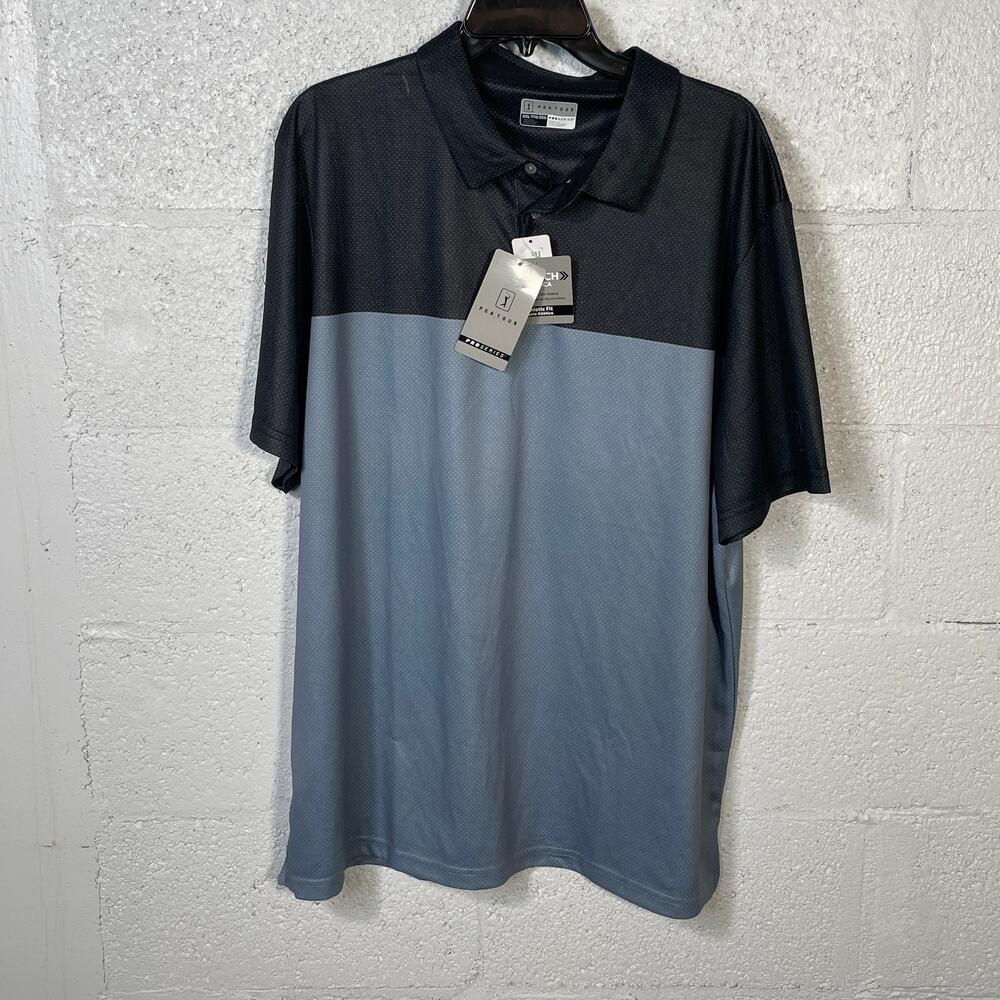 PGA Tour Men's Airflux Birdseye Block Print SS Golf Polo Shirt, caviar XXL